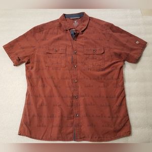 Kuhl Mens Medium Thrive Button Up Shirt Sundried Tomato cotton Tencel blend Hike